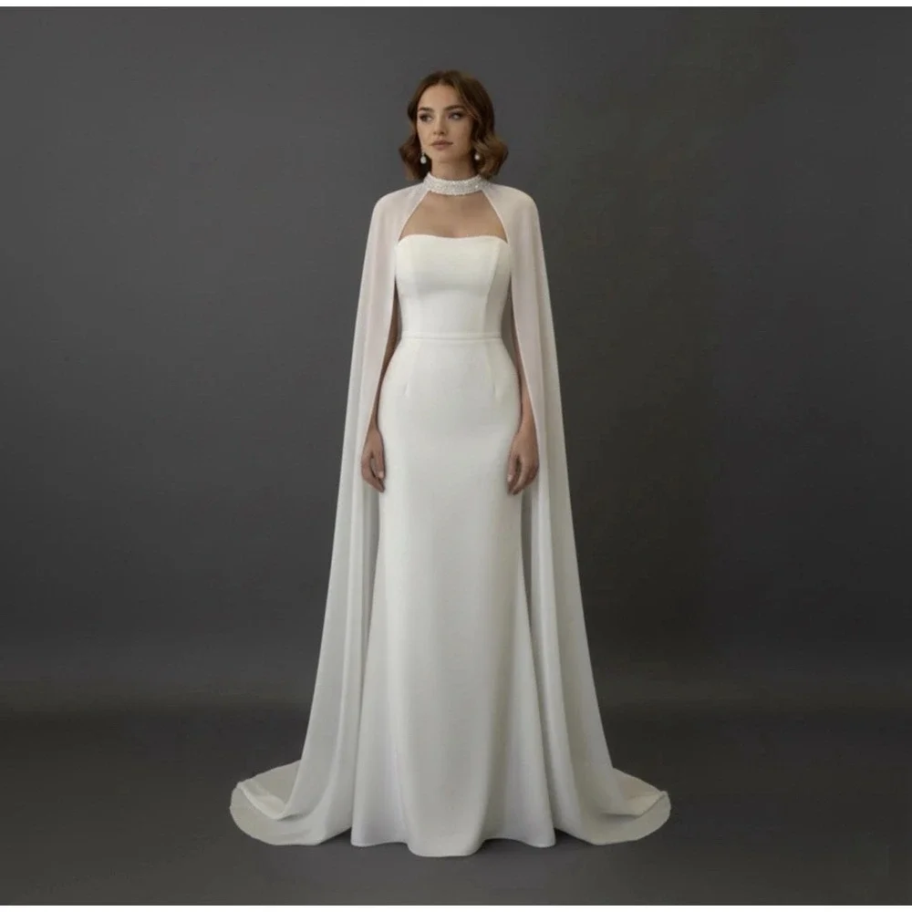 Bridal Crystal Beaded Chiffon Wedding Cape Jacket | Off White Cover Up